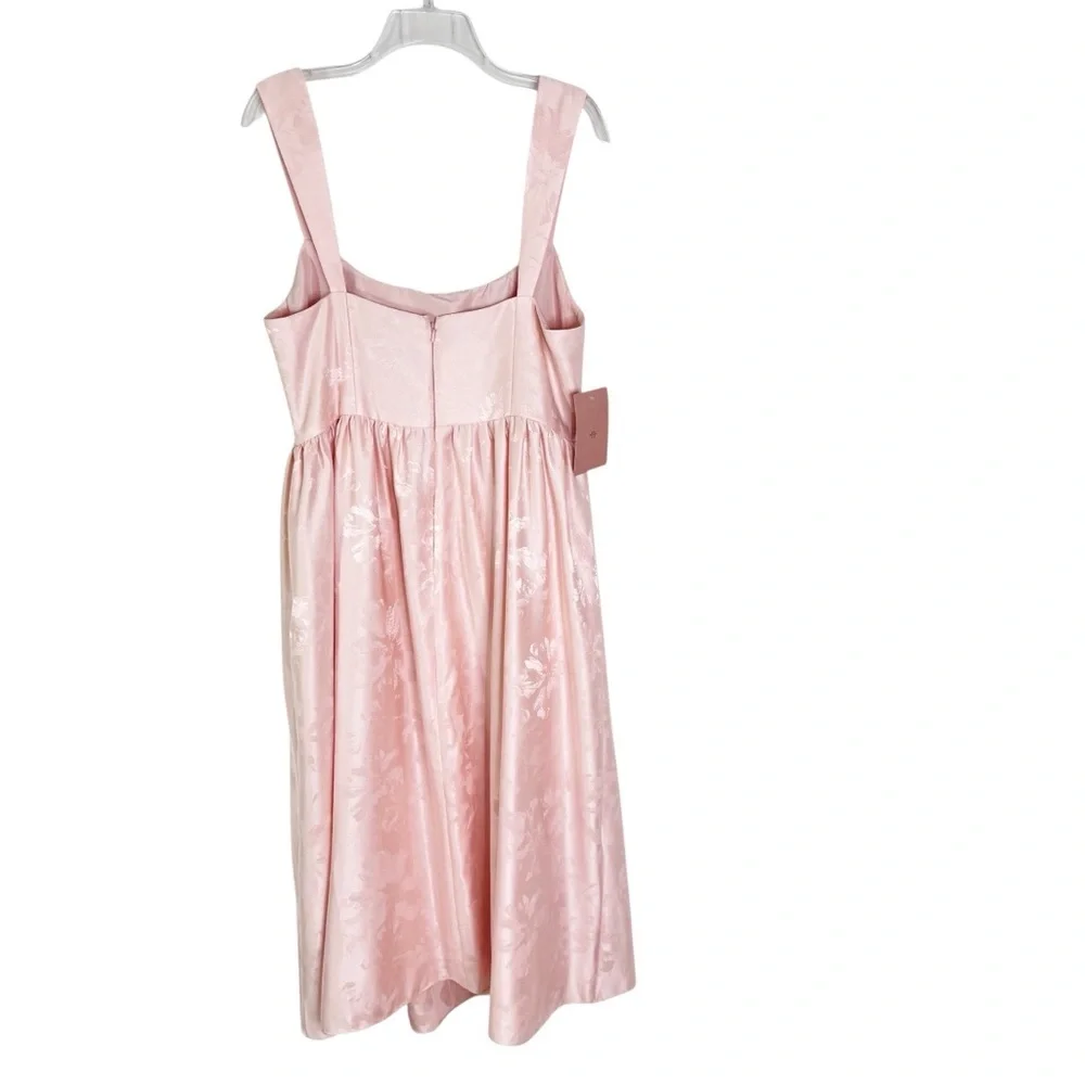 NWT BHLDN Poppy Square Neck Satin Jacquard Midi Dress Blush Pink Size 14